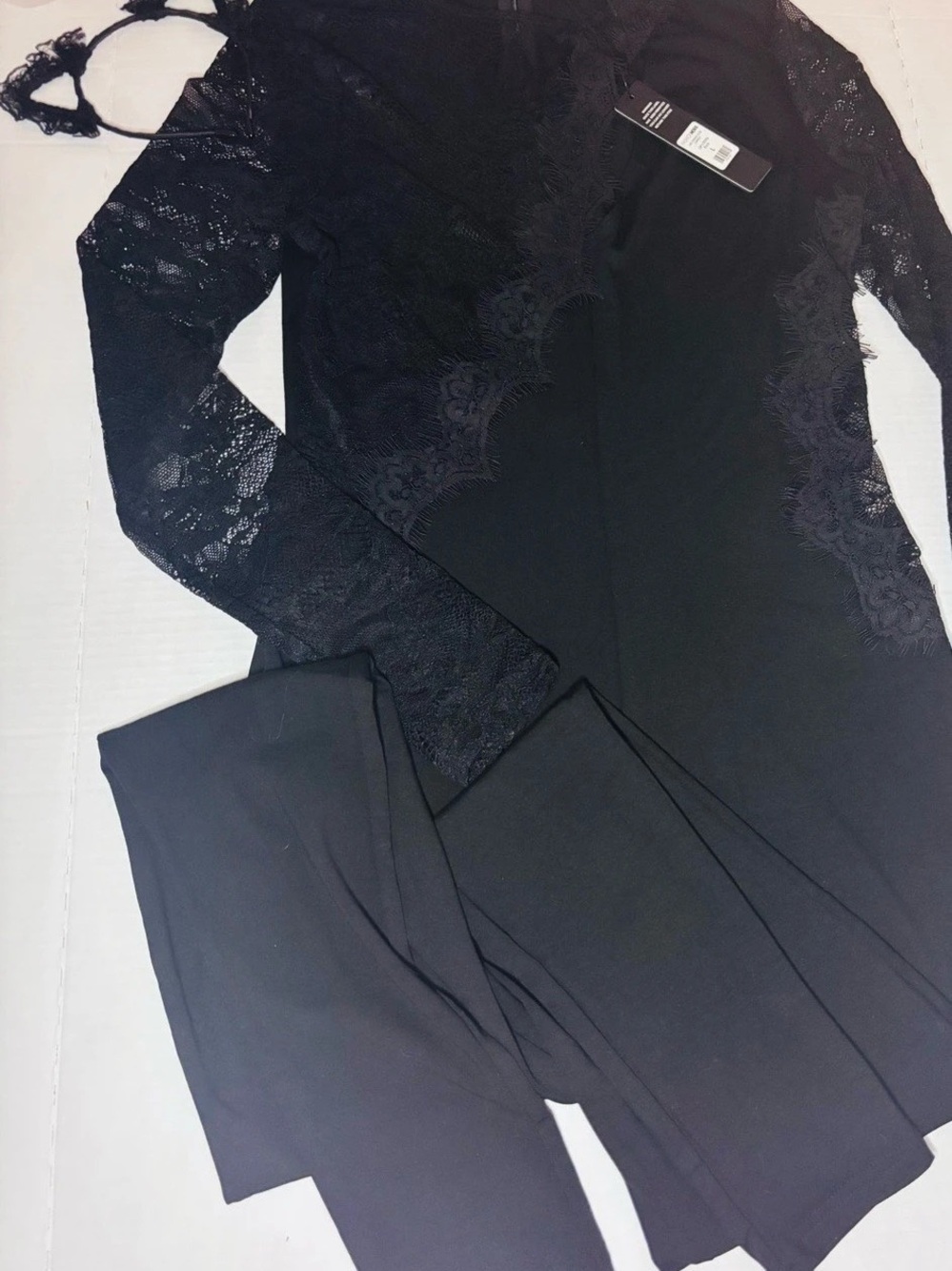Sexy all black kitty cat with matching lace Ears! Sexy Halloween size Large